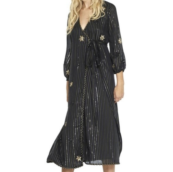 Misa Madalina Maxi Wrap Dress Black Sequin NEW - Picture 6 of 12